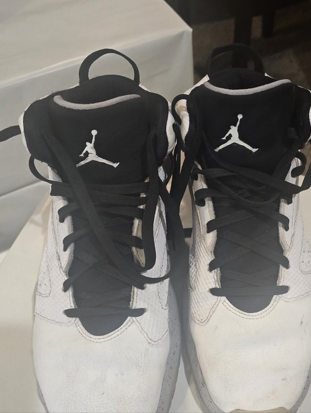Jordan White and Black Mens High-Top Sneakers